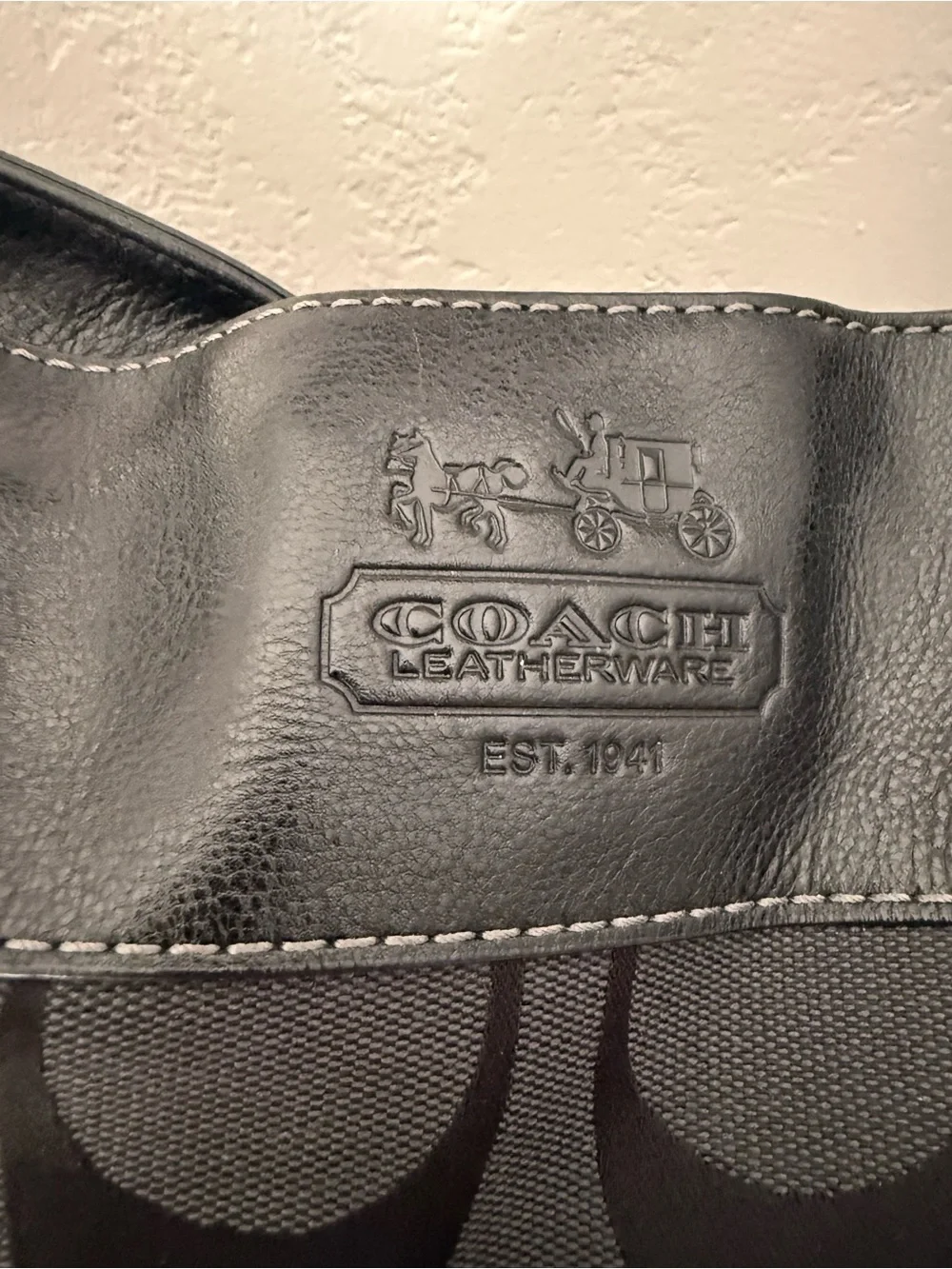 Coach Signature Logo Large Shoulder Bag in Black with large silver buckle detai